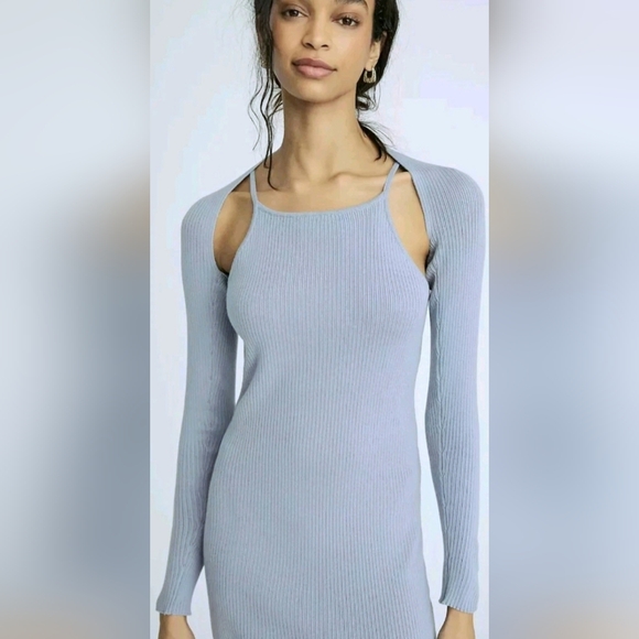 NWT Anthropologie Flat White 2Pc Ribbed Sweater Dress XS Blue Grey Retails $180 - Picture 3 of 16